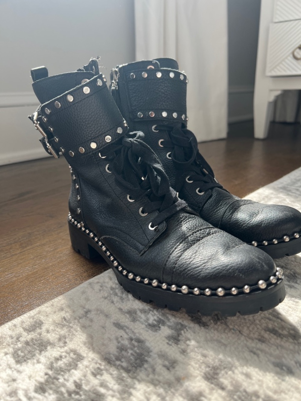 Sam Edelman Black Studded Lace-Up Combat Boots